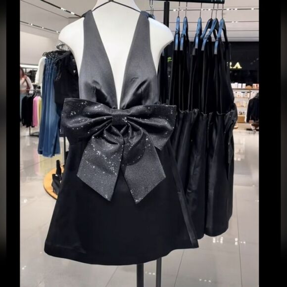 Zara Black Mini Dress with Bow - Picture 13 of 17